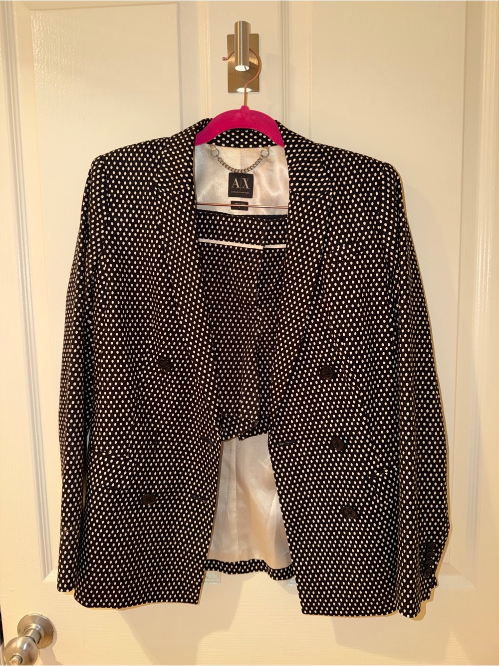 Armani Exchange Black & White Polka Dot Double-Breasted Blazer & Shorts Set